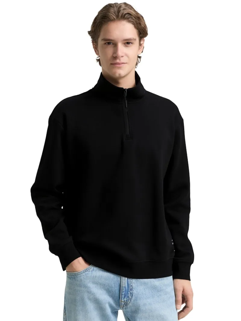 Tom Tailor Denim Pullover & Sweatshirts*Troyer Sweatshirt mit Logo-Badge Black