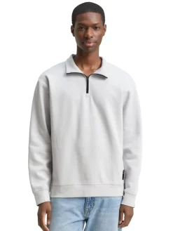 Tom Tailor Denim Pullover & Sweatshirts*Troyer Sweatshirt mit Logo-Badge chalk grey