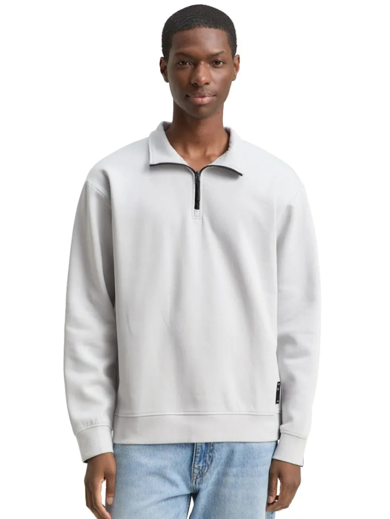 Tom Tailor Denim Pullover & Sweatshirts*Troyer Sweatshirt mit Logo-Badge chalk grey