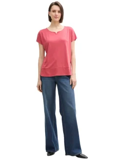 Tom Tailor Shirts*T-Shirt aus Materialmix berry red