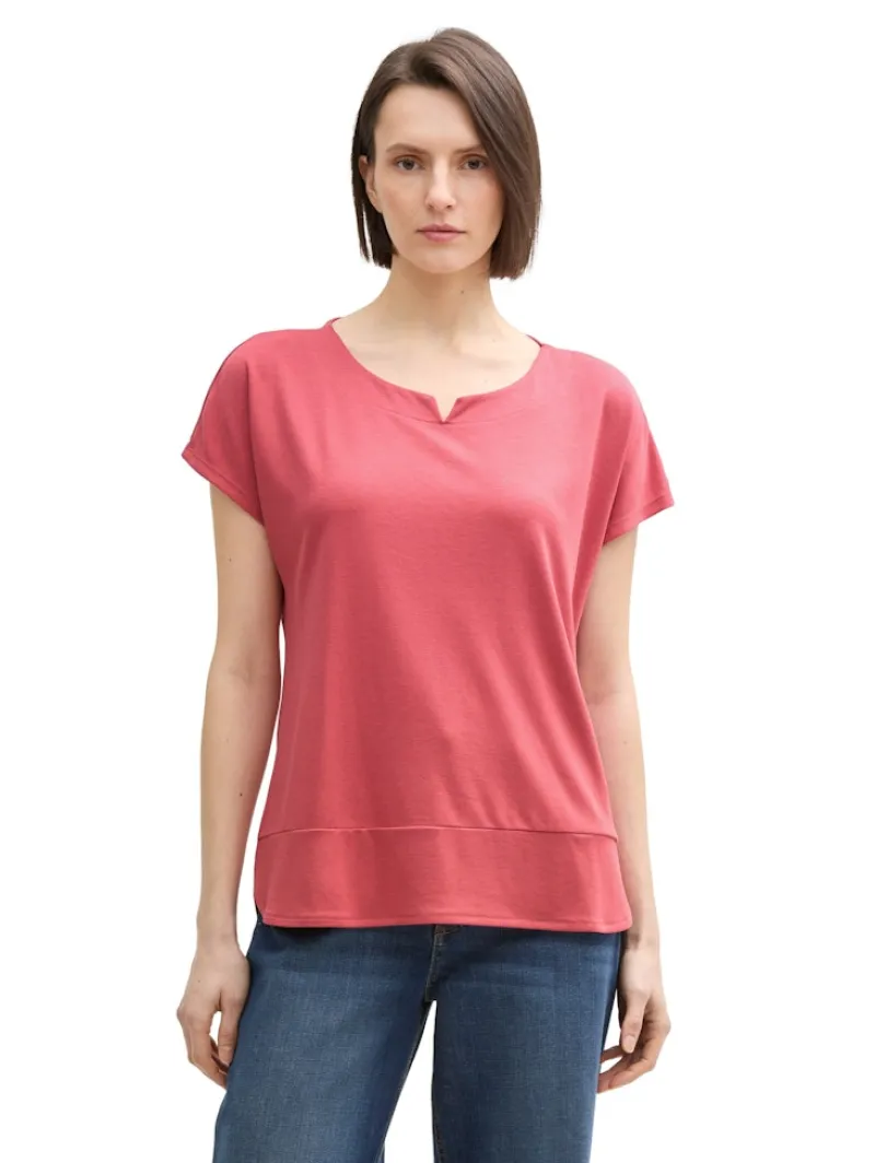 Tom Tailor Shirts*T-Shirt aus Materialmix berry red