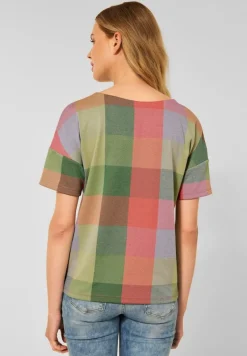 Street One Shirts*T-Shirt im Karodessin sunset coral