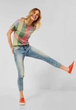 Street One Shirts*T-Shirt im Karodessin sunset coral