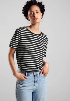 Street One Shirts*T-Shirt in Strickoptik Black