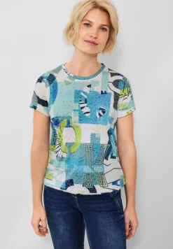 Cecil Shirts*T-Shirt mit Alloverprint burn out vanilla white