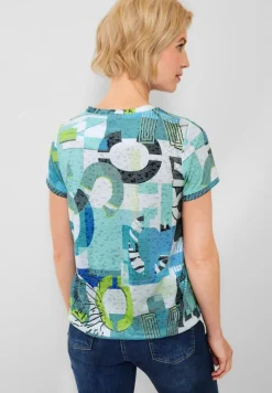 Cecil Shirts*T-Shirt mit Alloverprint burn out vanilla white