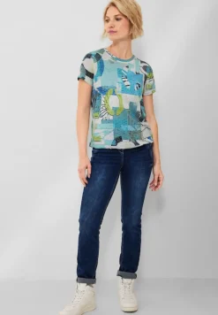 Cecil Shirts*T-Shirt mit Alloverprint burn out vanilla white