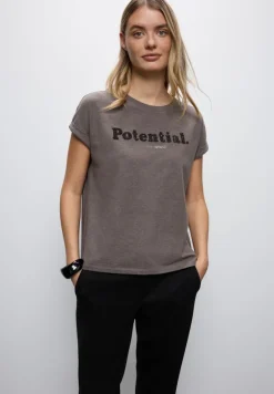 Street One Shirts*T-Shirt mit Bouclé Wording dark nomad brown mel.