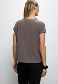 Street One Shirts*T-Shirt mit Bouclé Wording dark nomad brown mel.