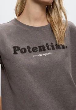 Street One Shirts*T-Shirt mit Bouclé Wording dark nomad brown mel.