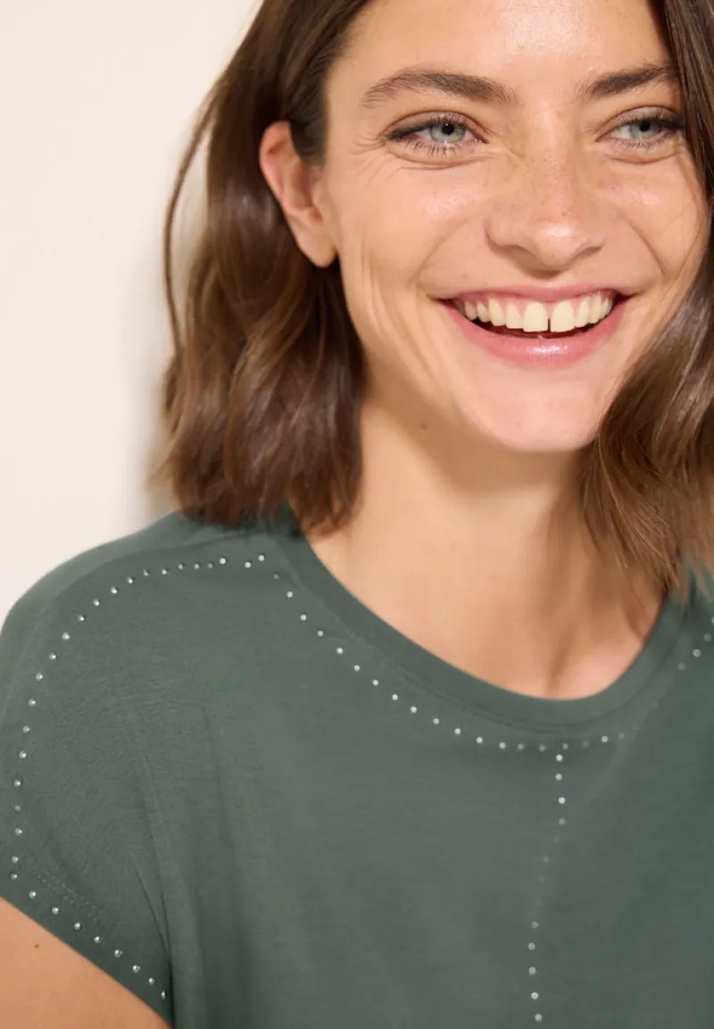 Cecil Shirts*T-Shirt mit Dekosteinen dark balmy khaki