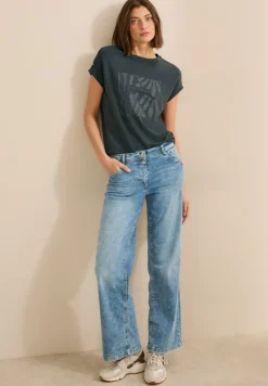 Cecil Shirts*T-Shirt mit Glitzer-Print slate khaki