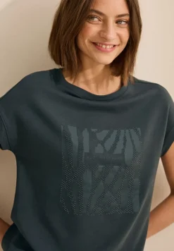 Cecil Shirts*T-Shirt mit Glitzer-Print slate khaki
