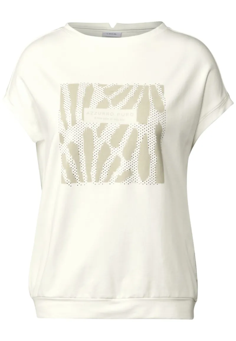 Cecil Shirts*T-Shirt mit Glitzer-Print vanilla white