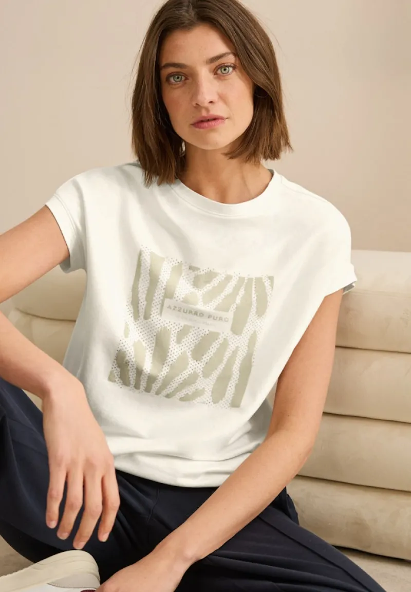 Cecil Shirts*T-Shirt mit Glitzer-Print vanilla white