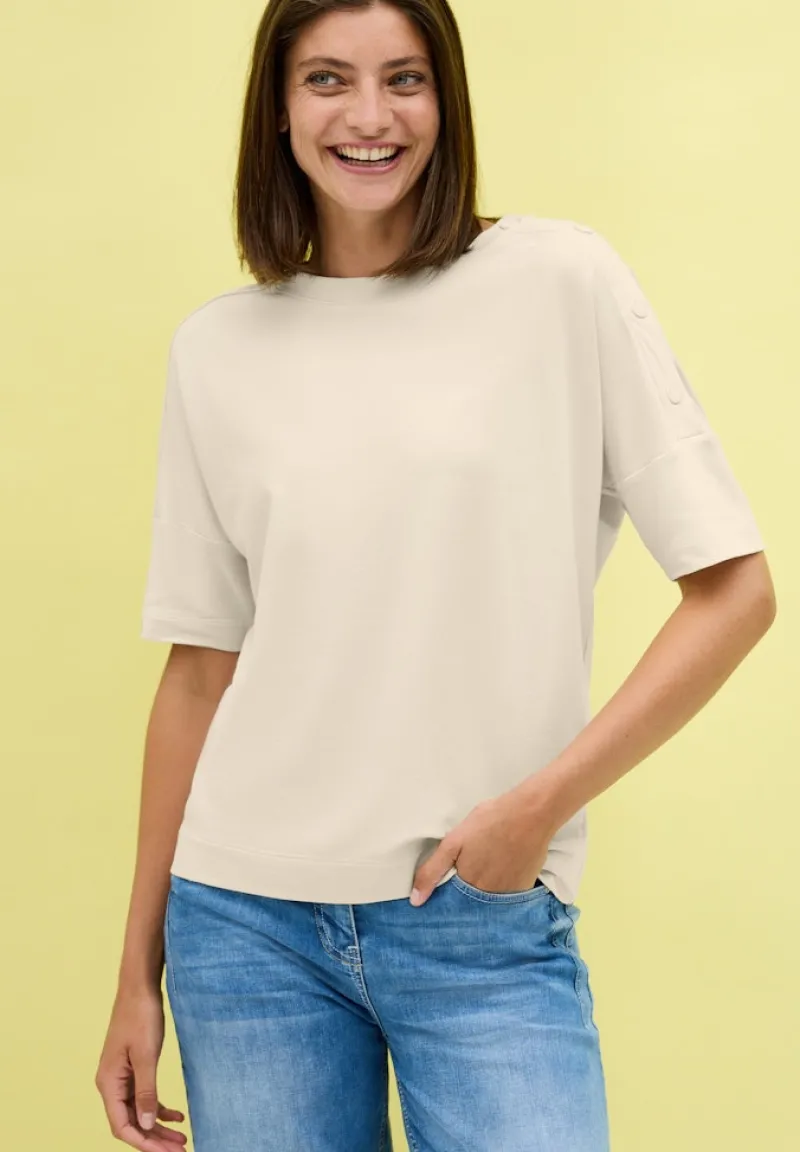 Cecil Shirts*T-Shirt mit Knopfdetail light beige