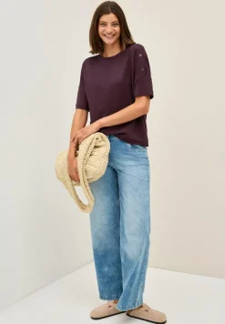 Cecil Shirts*T-Shirt mit Knopfdetail mulberry red