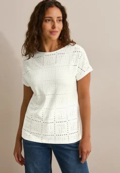 Cecil Shirts*T-Shirt mit Lochmuster vanilla white