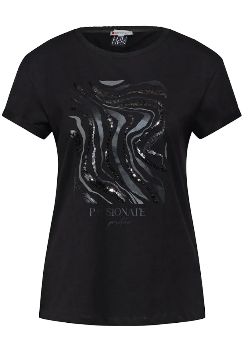 Street One Shirts*T-Shirt mit Pailetten Black