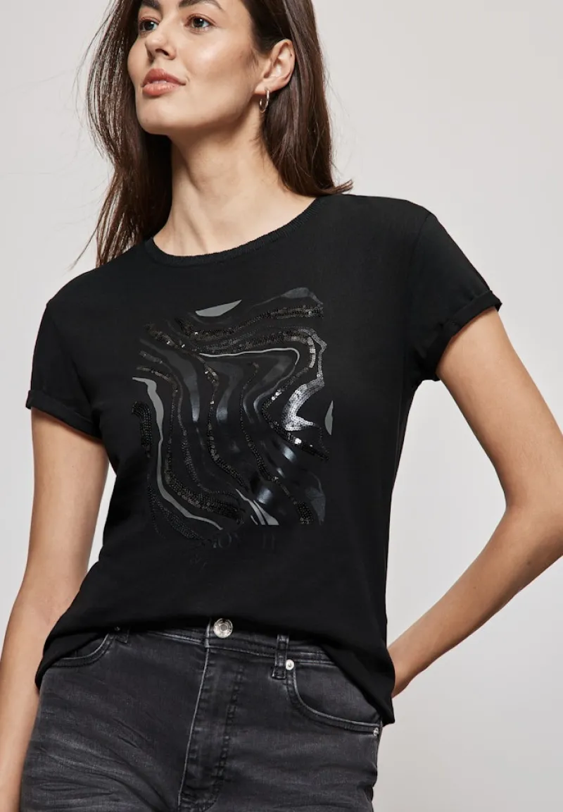 Street One Shirts*T-Shirt mit Pailetten Black