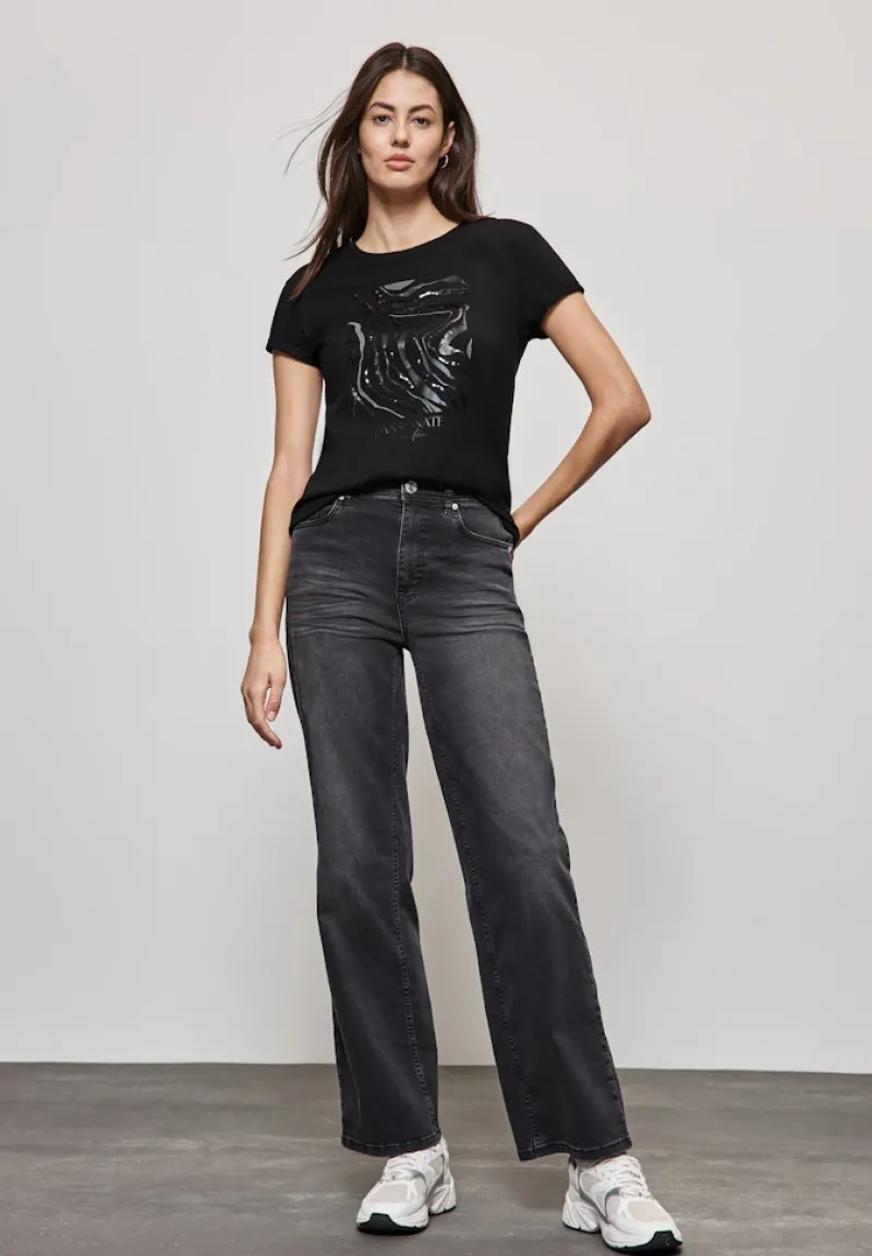 Street One Shirts*T-Shirt mit Pailetten Black