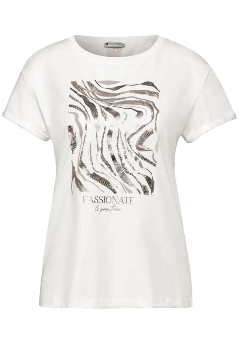 Street One Shirts*T-Shirt mit Pailetten off white