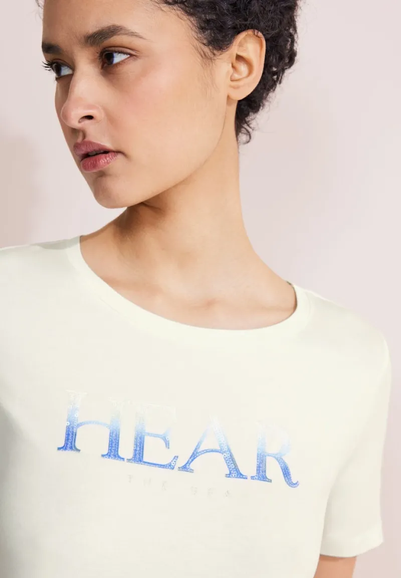 Street One Shirts*T-Shirt mit Pailletten Print off white