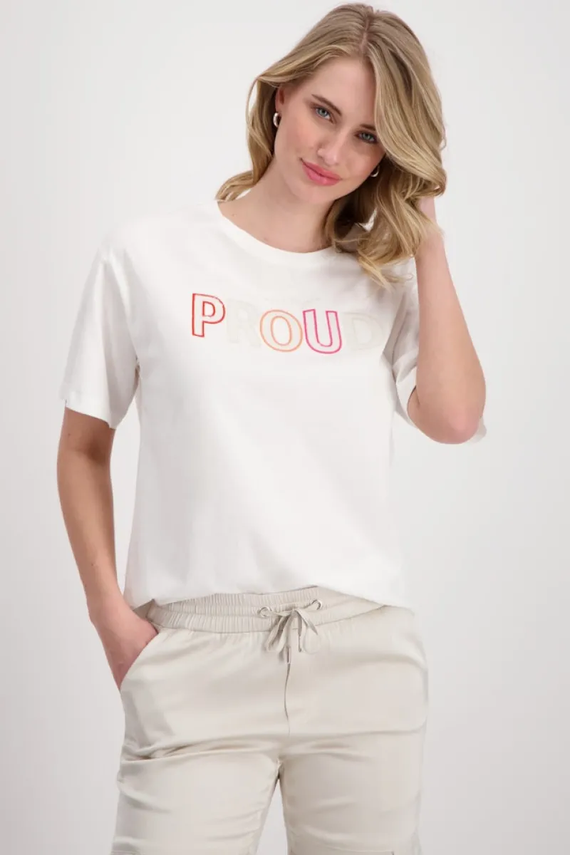 Monari Shirts*T-Shirt mit Pailletten Stickerei off-white