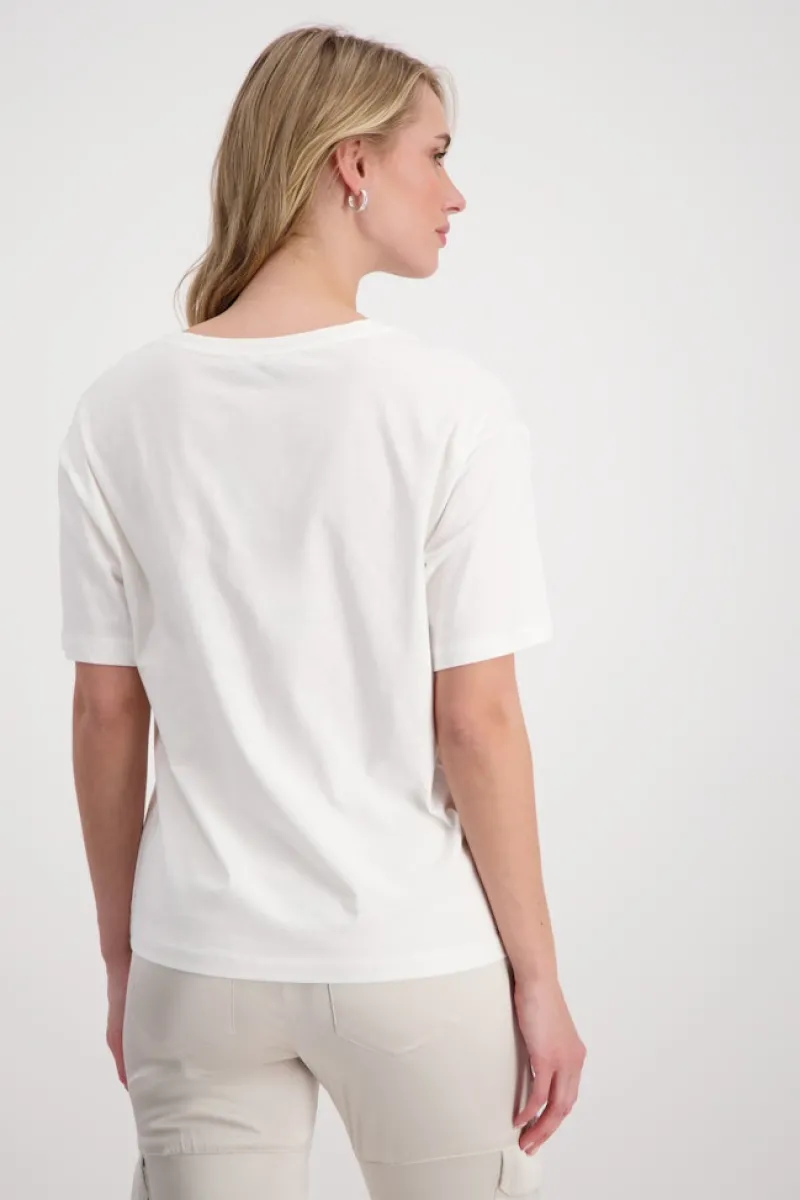 Monari Shirts*T-Shirt mit Pailletten Stickerei off-white