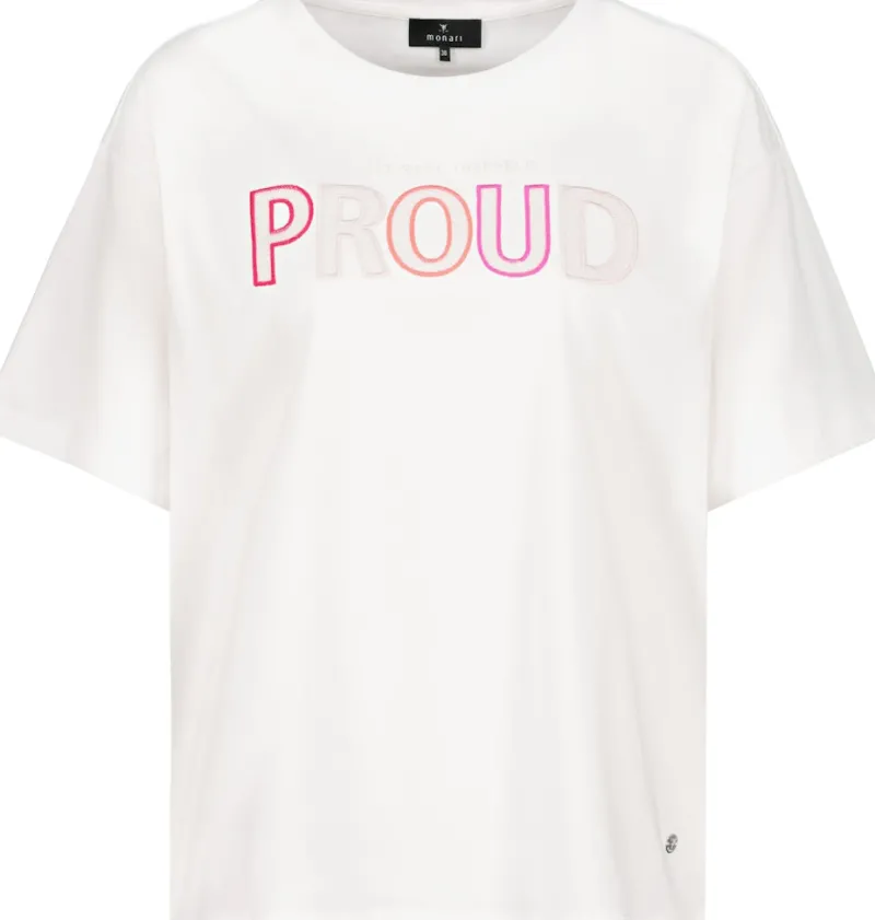 Monari Shirts*T-Shirt mit Pailletten Stickerei off-white