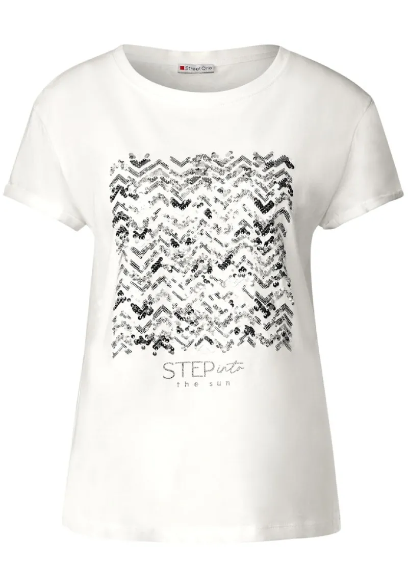 Street One Shirts*T-Shirt mit Paillettendetail off white