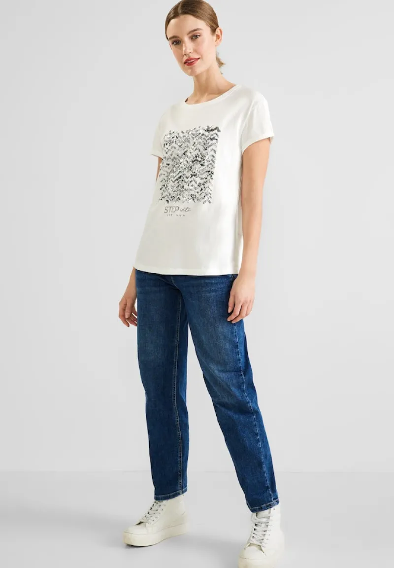 Street One Shirts*T-Shirt mit Paillettendetail off white