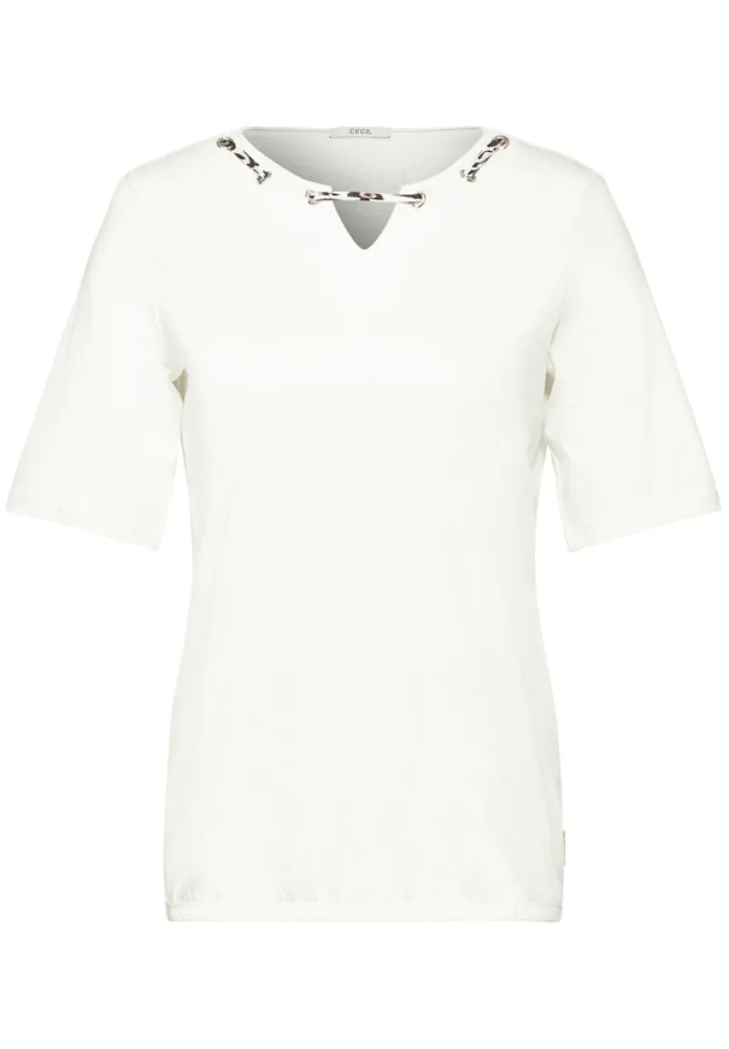 Cecil Shirts*T-Shirt mit Print Detail vanilla white