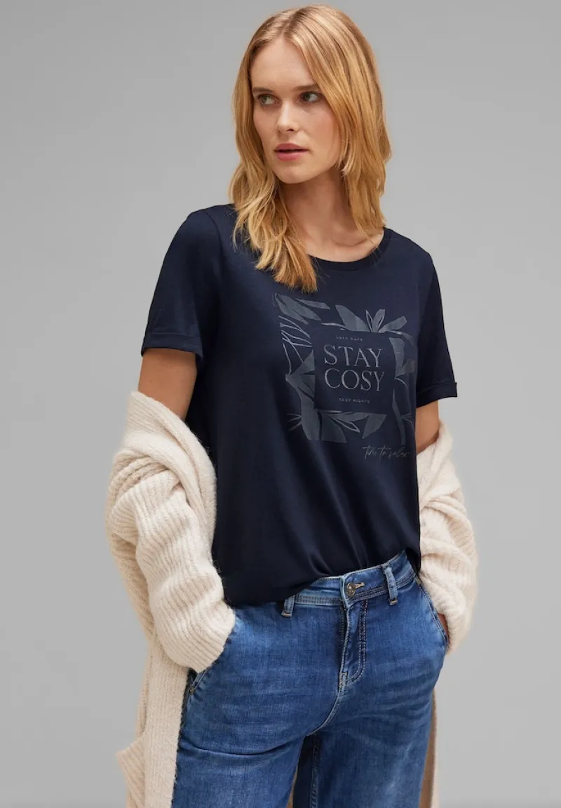 Street One Shirts*T-Shirt mit Steinchendetails deep blue