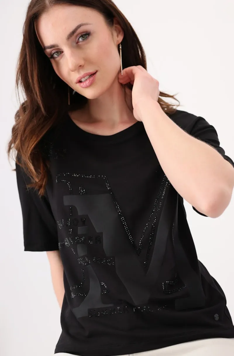 Monari Shirts*T-Shirt mit Strass Schrift Schwarz