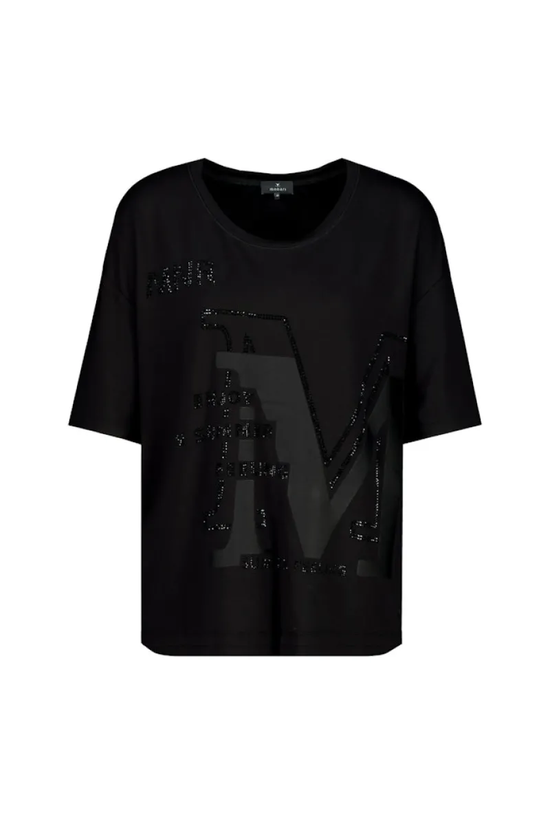 Monari Shirts*T-Shirt mit Strass Schrift Schwarz