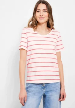 Cecil Shirts*T-Shirt mit Streifenmuster bright coral