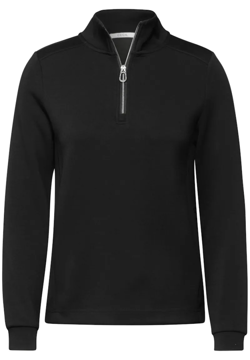Cecil Pullover & Sweatshirts*T-Shirt mit Troyer-Kragen Black