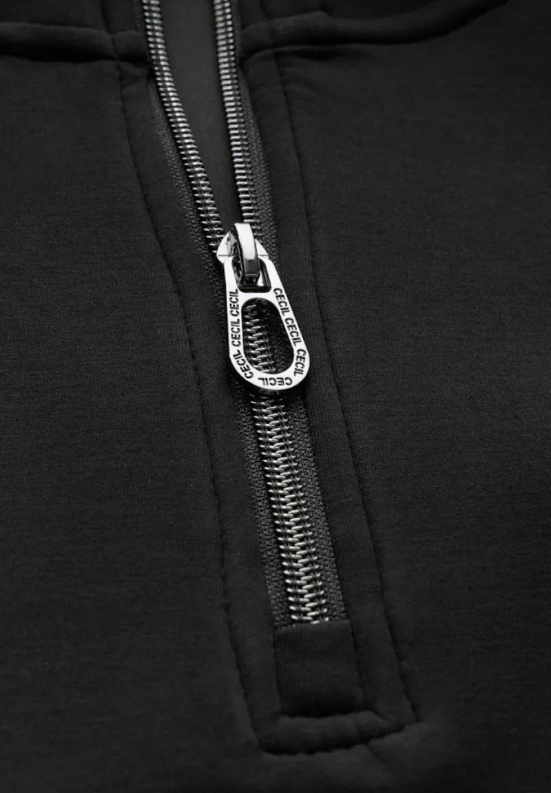 Cecil Pullover & Sweatshirts*T-Shirt mit Troyer-Kragen Black