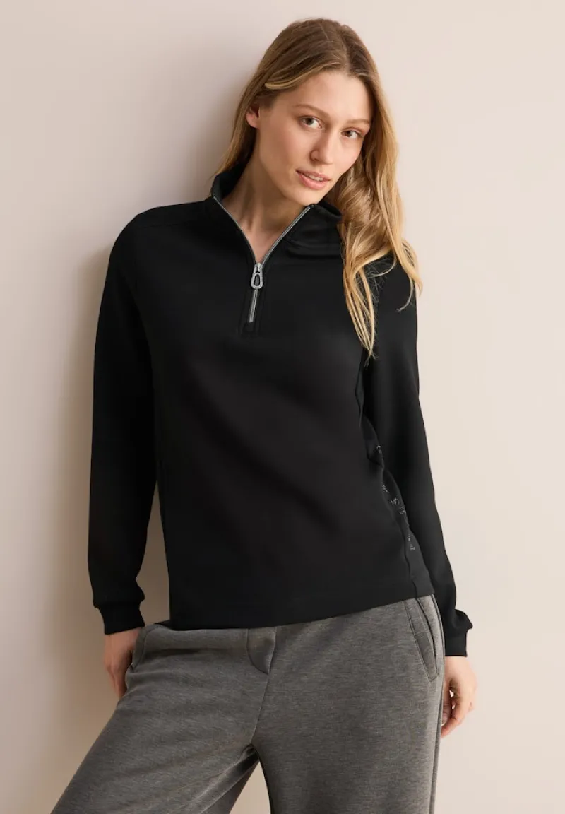 Cecil Pullover & Sweatshirts*T-Shirt mit Troyer-Kragen Black