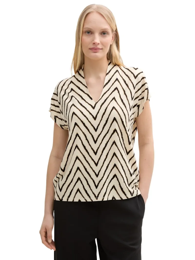 Tom Tailor Shirts*T-Shirt mit V-Ausschnitt natural zig zag design
