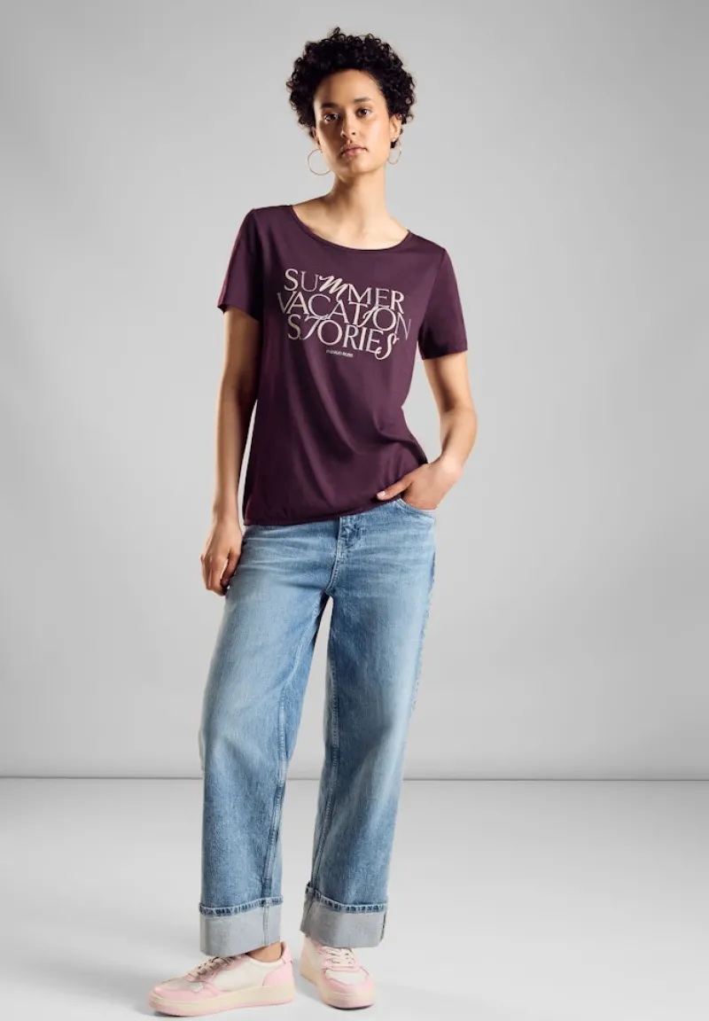 Street One Shirts*T-Shirt mit Wording dark berry purple