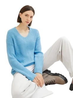 Tom Tailor Pullover & Sweatshirts*V-Ausschnitt Strickpullover clear light blue melange
