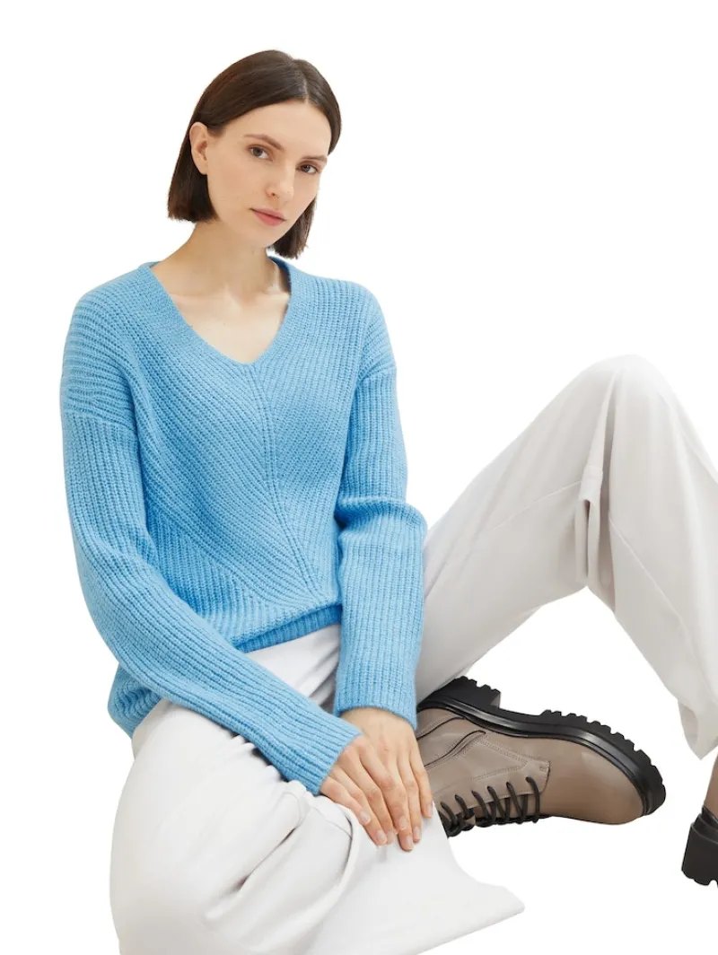 Tom Tailor Pullover & Sweatshirts*V-Ausschnitt Strickpullover clear light blue melange