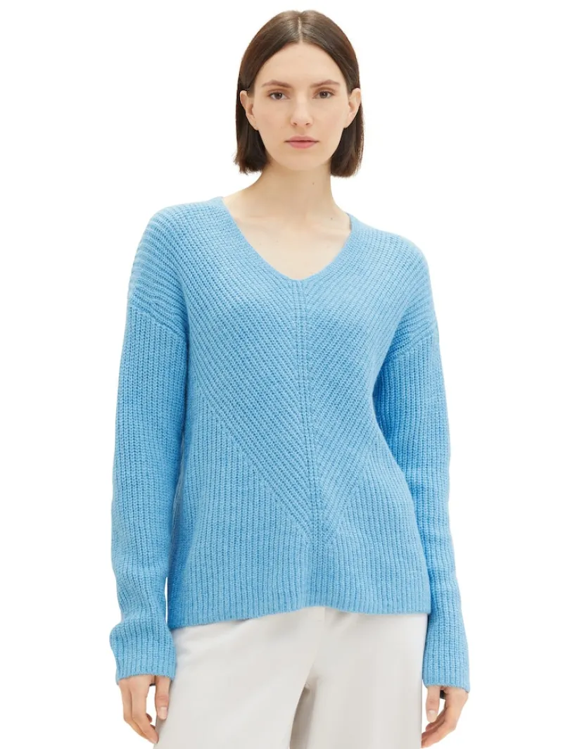 Tom Tailor Pullover & Sweatshirts*V-Ausschnitt Strickpullover clear light blue melange