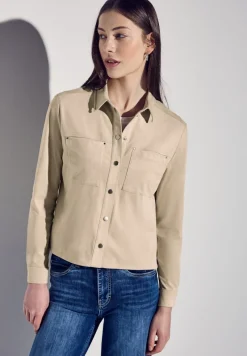 Street One Blusen*Velours Hemdbluse cotton beige