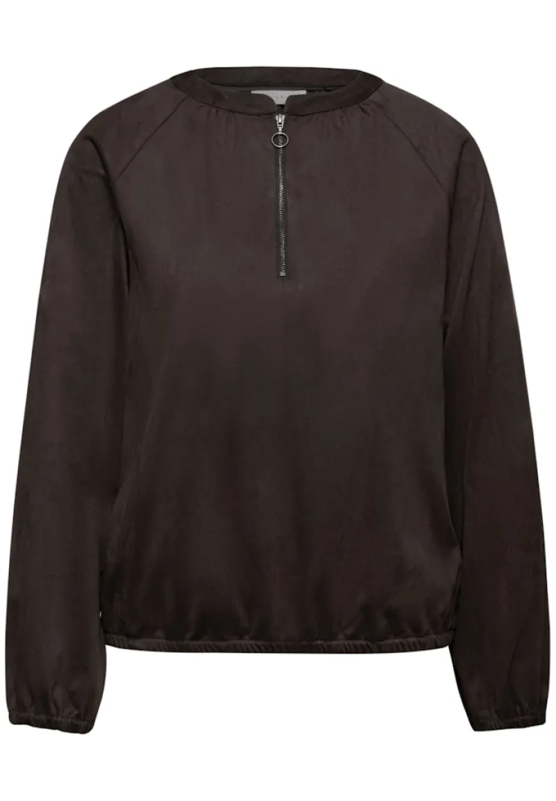 STREET ONE STUDIO Blusen*Velours Tunika mit Zipper dark auburn brown