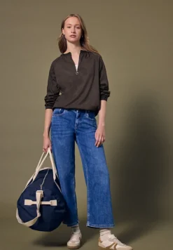 STREET ONE STUDIO Blusen*Velours Tunika mit Zipper dark auburn brown