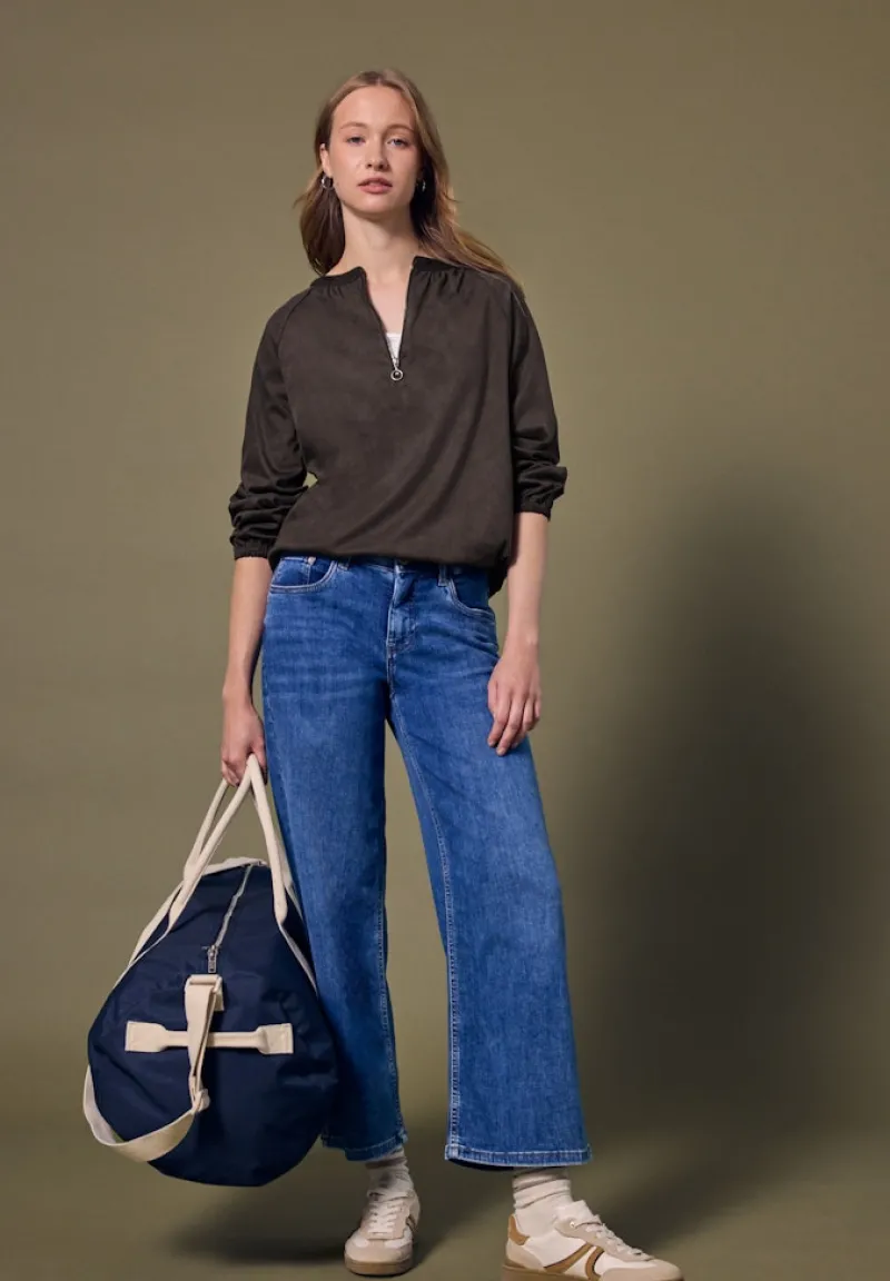 STREET ONE STUDIO Blusen*Velours Tunika mit Zipper dark auburn brown