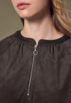 STREET ONE STUDIO Blusen*Velours Tunika mit Zipper dark auburn brown